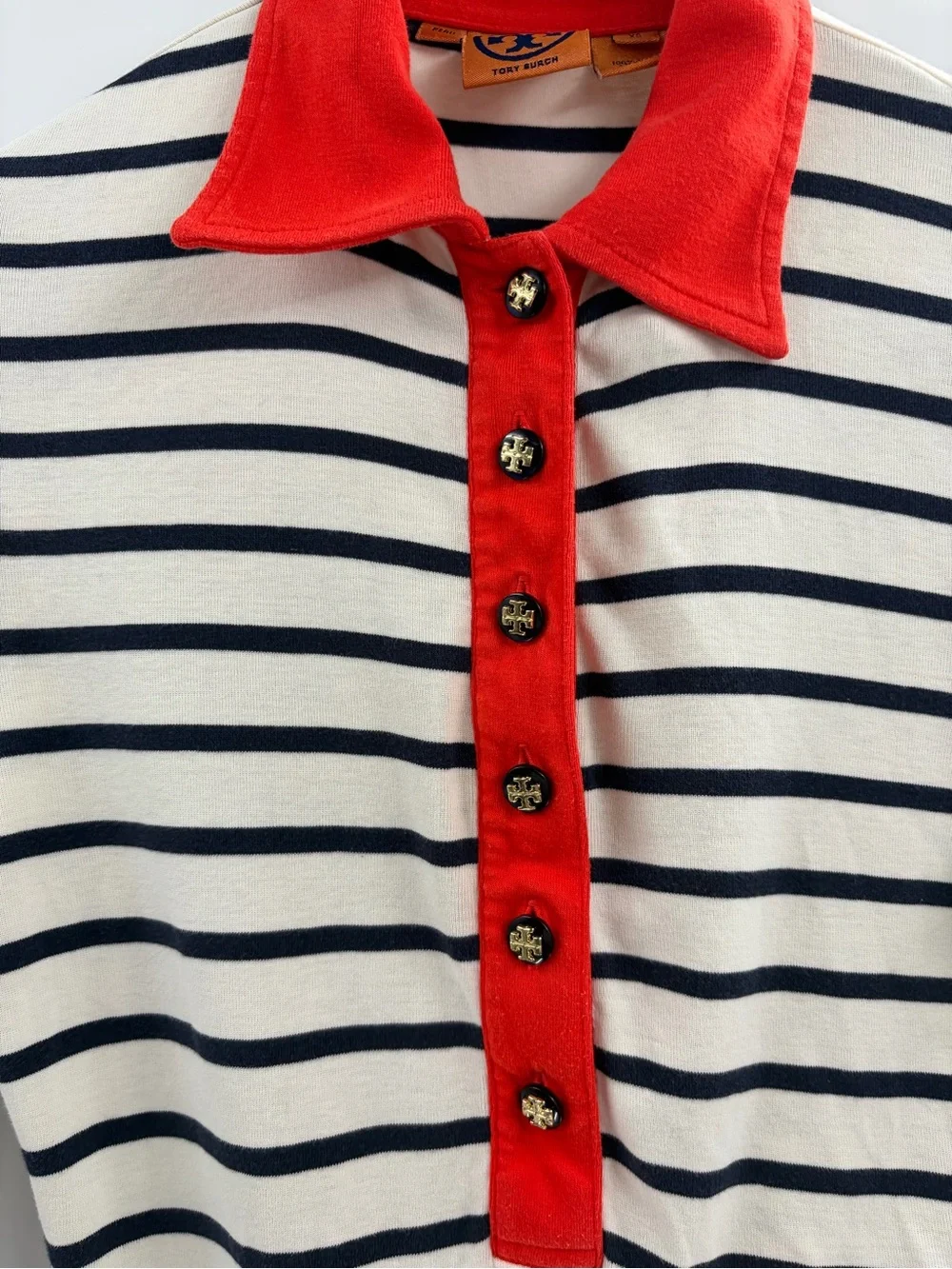 Tory burch polo long sleeve stripped orange pima cotton button up shirt size xs